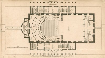 Plan van het Theatre Royal, Drury Lane, Londen door English School