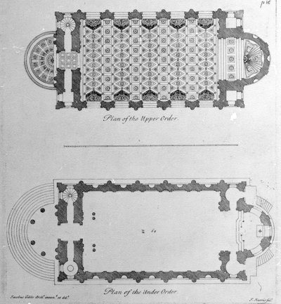 Plan van de boven- en onderorde van St. Marys Le Strand, Westminster, 1720 door English School