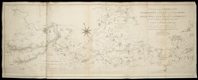 Plan van het voorgestelde bevaarbare kanaal tussen de rivier Kennet bij Newbury in Berks en de rivier Avon in Somerset door English School