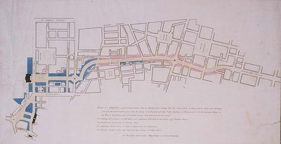 Plan gepresenteerd aan het Lagerhuis van een straat voorgesteld van Charing Cross naar Portland Place, leidend naar het Crown Estate in Marylebone Park door English School