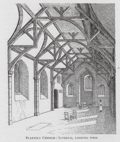 Plaxtole Kerk, interieur, kijkend naar het westen (litho) door English School