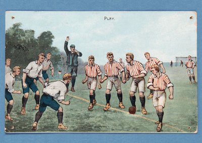 Spel, ansichtkaart met een voetbalwedstrijd door English School