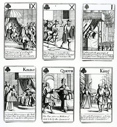Speelkaarten die de gebeurtenissen van de Spaanse Armada uitbeelden, 1699 door English School