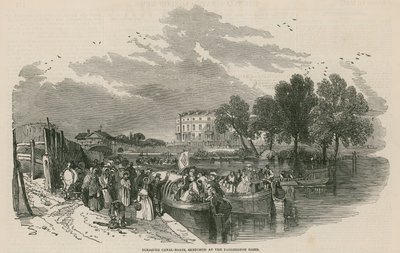 Pleziervaartuigen, geschetst bij het Paddington Basin, Regents Canal, Londen door English School