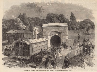 Pneumatische spoorweg voor passagiers bij het Crystal Palace door English School