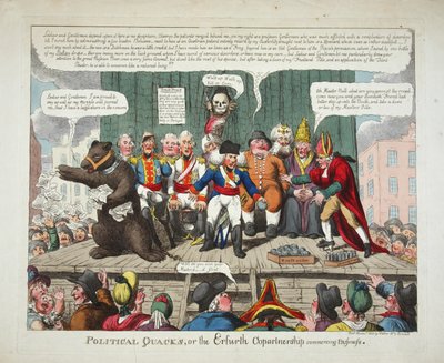 Politieke kwakzalvers, of de Erfurth Copartnership begint zaken, uitgegeven 1808 (gravure) door English School