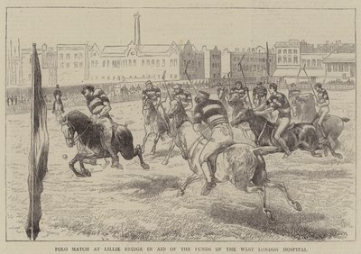 Polo Wedstrijd bij Lillie Bridge ten Bate van de Fondsen van het West London Hospital (gravure) door English School