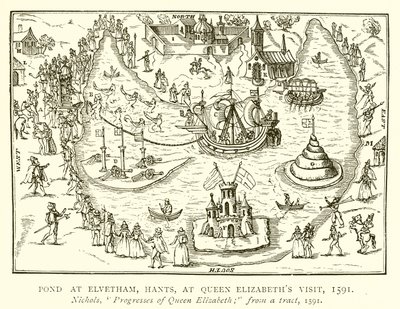 Vijver bij Elvetham, Hants, bij Bezoek van Koningin Elizabeth, 1591 door English School