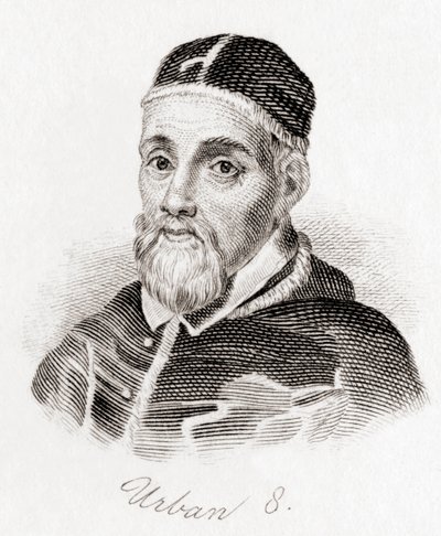 Paus Urbanus VIII, ca. 1568-1644, geboren Maffeo Barberini (gravure) door English School
