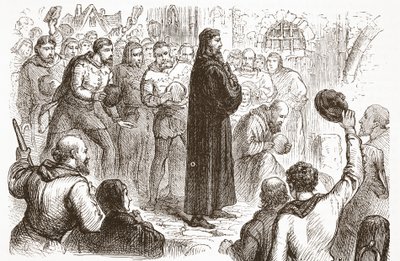 Populaire demonstratie bij Lambeth Palace ten gunste van Wicliffe, illustratie uit The History of Protestantism door James Aitken Wylie (1808-1890), gepubliceerd 1878 door English School