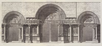 Portaal van de Kerk van St Gilles, Departement du Gard (gravure) door English School