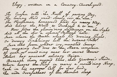 Gedeelte van Grays Elegy, in het handschrift van de dichter, illustratie uit De Kerk van Engeland: Een Geschiedenis voor het Volk door H.D.M. Spence-Jones door English School