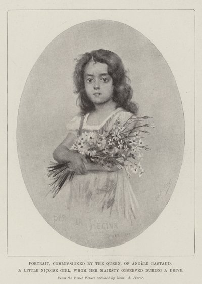 Portret, in opdracht van de koningin, van Angele Gastaud, een klein Nicois meisje, dat Hare Majesteit tijdens een rit observeerde door English School