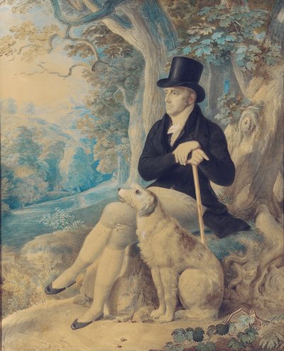 Portret van Charles Lee, Rector van Wootton, in volle lengte, met een hond, in Wootton Park, Oxfordshire, 1861 door English School