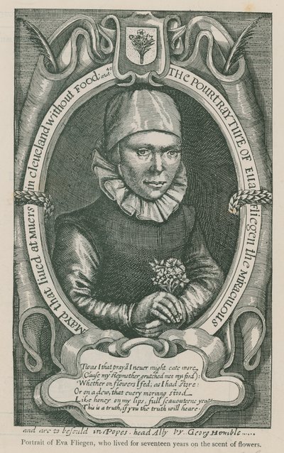 Portret van Eva Fliegen, die 17 jaar leefde op de geur van bloemen door English School