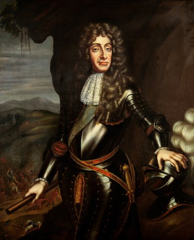 Portret van Jacobus II (1633-1701) in harnas door English School
