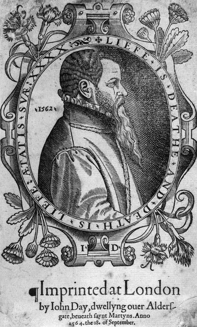 Portret van John Day, frontispice van Foxes Book of Martyrs, 1564 door English School