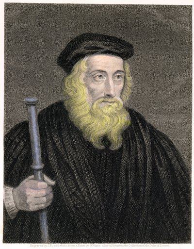 Portret van John Wycliffe (ca.1330-84) gegraveerd door James Posselwhite na een prent van G. White, uitgegeven door William Mackenzie door English School