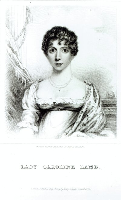 Portret van Lady Caroline Lamb (1785-1828) gegraveerd door Henry Meyer door English School