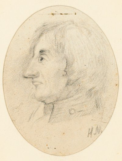 Portret van Lord Nelson, hoofd en marinekraag, in profiel... met de initialen H.N. eronder door English School