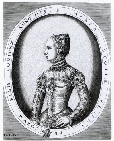 Portret van Mary Queen of Scots, gegraveerd door Hieronymus Cock, 1559 door English School