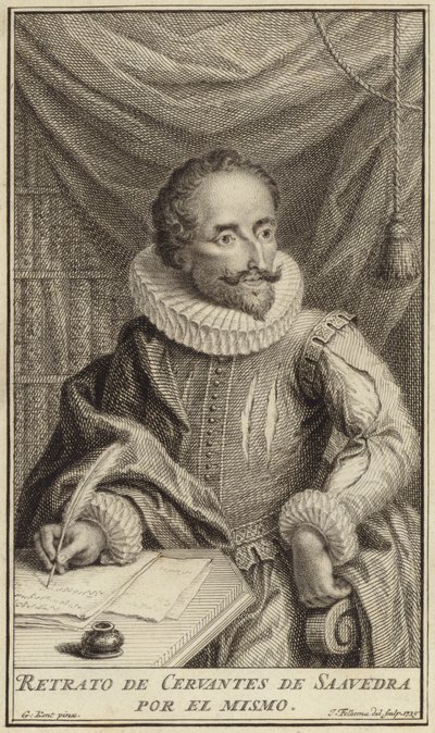 Portret van Miguel de Cervantes door English School