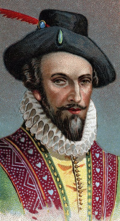 Portret van Raleigh, Sir Walter (1554-1618). Engelse zeeman, ontdekkingsreiziger en makelaar - Uit de serie 