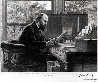Portret van Robert Arthur Talbot Gascoyne Cecil (1830-1903) de markies van Salisbury, getekend naar het leven, uit een serie die 
