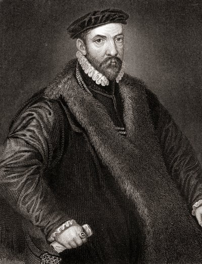 Portret van Sir Nicholas Bacon uit Lodges British Portraits door English School