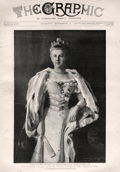 Portret van Wilhelmina van Nederland (1880-1962), Koningin van Nederland - Voorpagina van krant 
