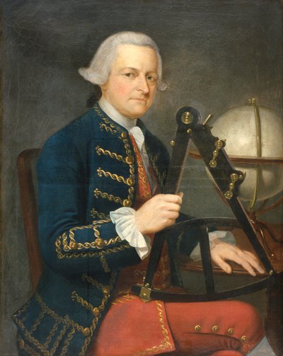 Portret van een heer zeeman met een Hadley kwadrant op zijn knie door English School