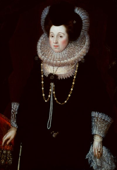 Portret van een Dame in een Zwarte Jurk en Kanten Kraag door English School