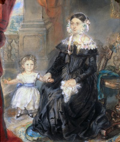 Portret van een Moeder en Jong Kind in een Interieur, c.1830 door English School