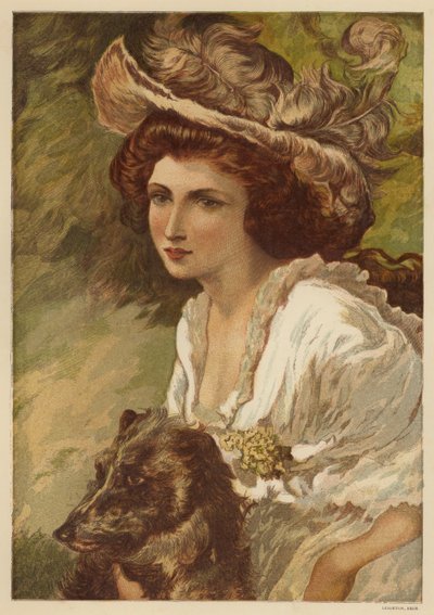 Portret van een jonge vrouw met een hond door English School