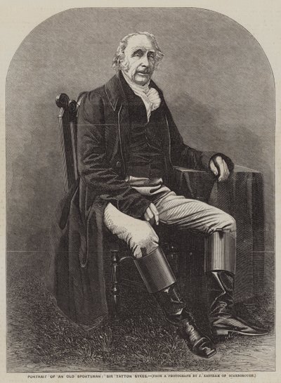 Portret van een oude sportman, Sir Tatton Sykes (gravure) door English School