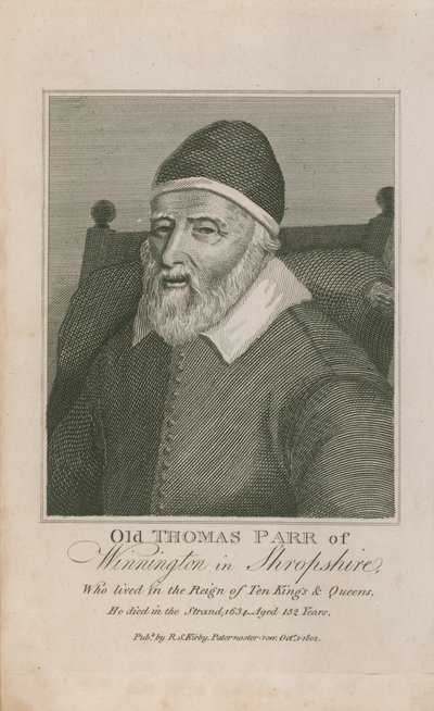 Portret van oude Thomas Parr door English School