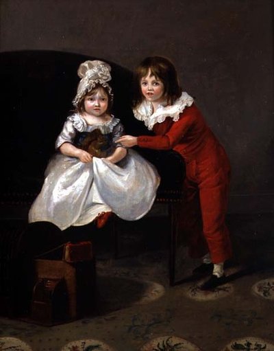 Portret van twee kinderen met een eekhoorn, c.1800 door English School
