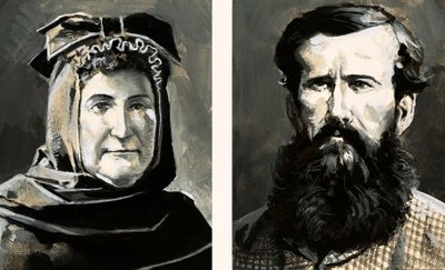 Portretten van Richard Burton en zijn vrouw, Isabel (gouache op papier) door English School