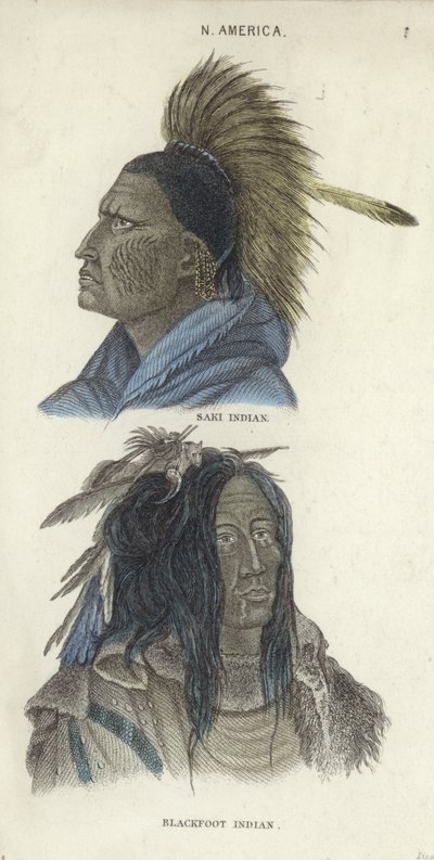 Portretten van een Saki Indiaan en een Blackfoot Indiaan door English School