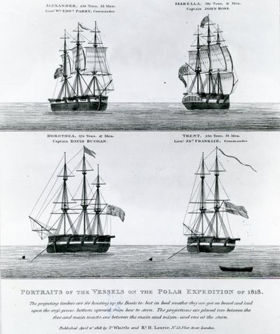 Portretten van de schepen van de Pool Expeditie van 1818 (gravure) door English School