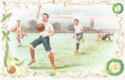 Ansichtkaart met mannen die voetbal spelen door English School