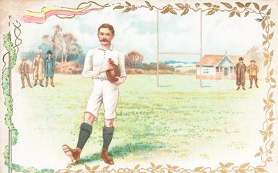 Ansichtkaart met mannen die rugby spelen door English School