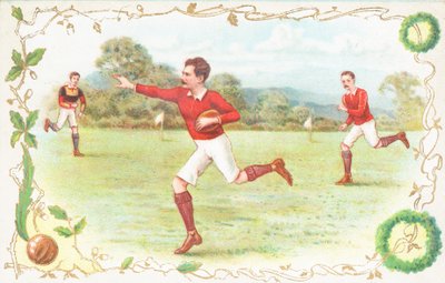 Ansichtkaart met mannen die rugby spelen door English School