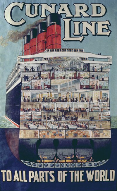 Poster ter promotie van de Cunard Line door English School