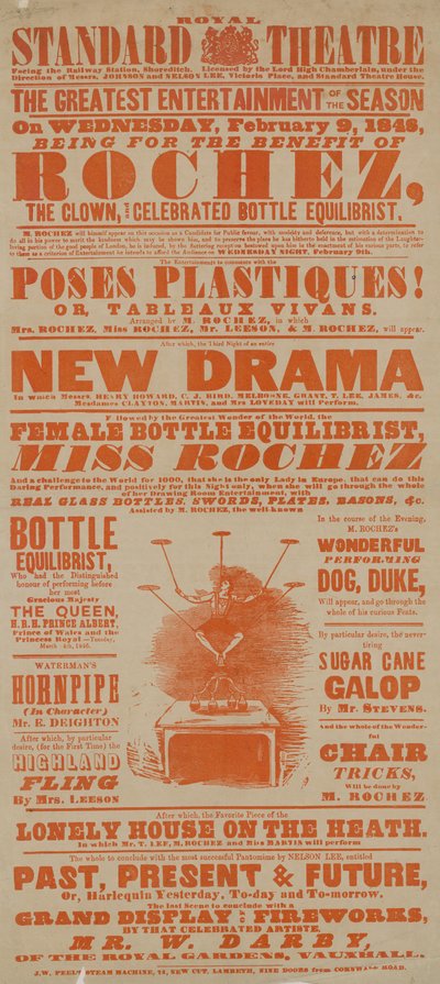 Poster voor het Royal Standard Theatre, 9 februari 1848 door English School