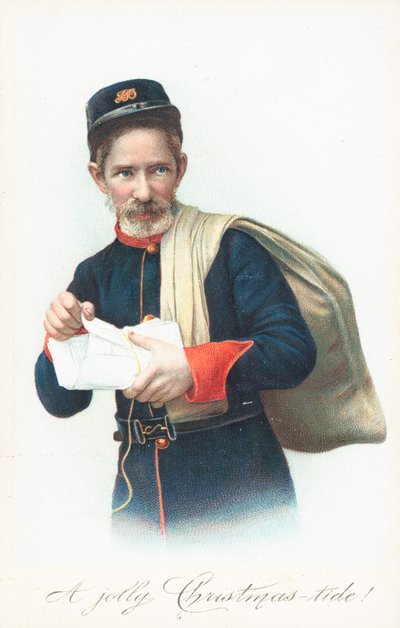 Postbode met zak, Kerstkaart door English School