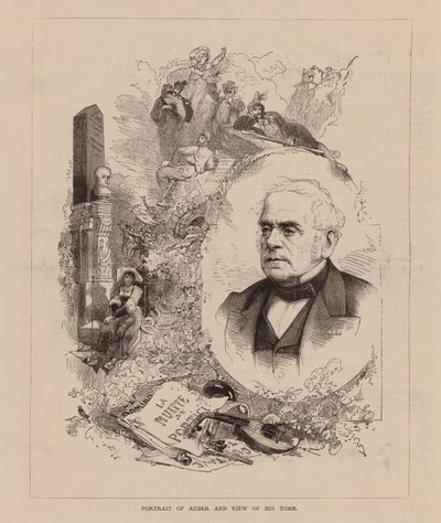 Potret van Auber en Gezicht op zijn Graf (gravure) door English School