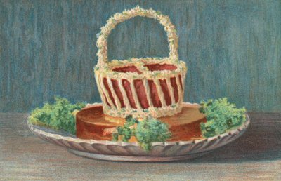 Vleesmand in pot met Aspic rand (kleurenlitho) door English School