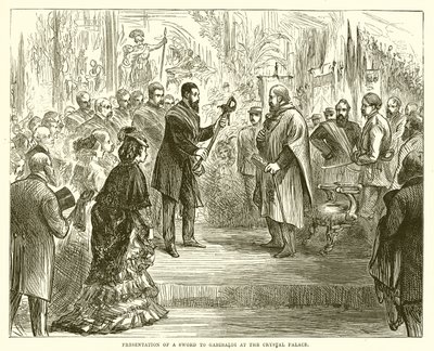 Overhandiging van een zwaard aan Garibaldi in het Crystal Palace door English School