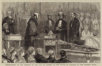 Overhandiging van de Vrijheid van de Stad Londen aan de Seyyid van Zanzibar in het Mansion House door English School